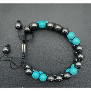 Magnetm Hematite And Faux Turquoise Adjustable Bracelet Healing